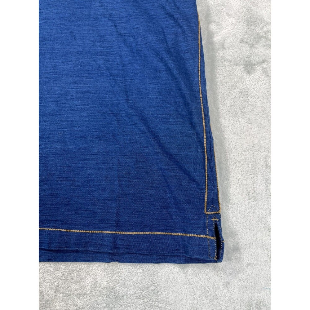 Johnston & Murphy Mens Slub Polo Shirt Blue 100% Cotton Orange Stitch Large - Picture 2 of 8